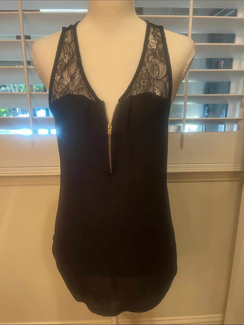 Express Black Lace-Trim Zip Front Tank Top